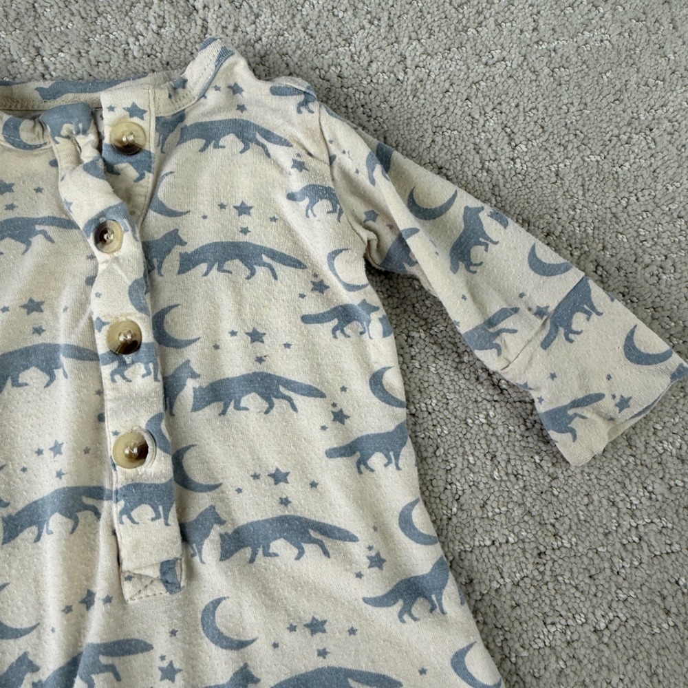 Kate Quinn Bamboo Fox Moon Romper Kids 0-3M Cream Blue Long Sleeve Snaps 12612 - Picture 5 of 7